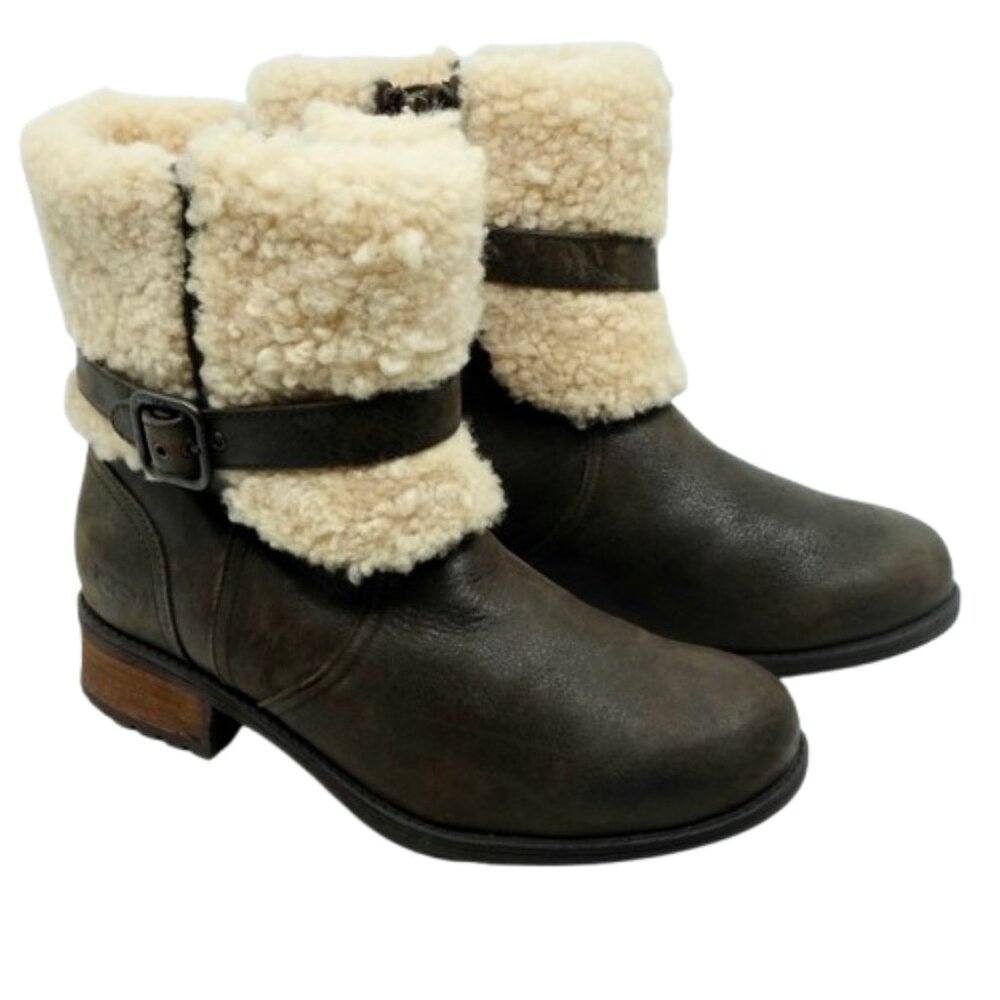 UGG ~BLAYRE II SUEDE BOOT~LEATHER SHEARLING LINED SIDE ZIP in ESPRESSO Sz 8 - Picture 6 of 8